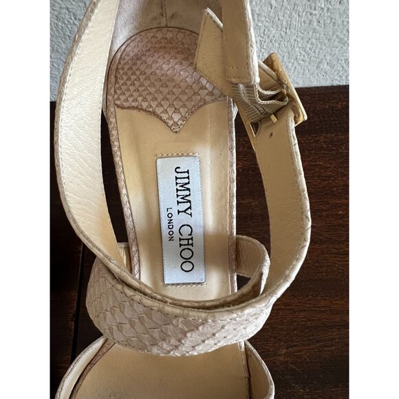 Jimmy Choo London Womens Stiletto Heels Beige Sz US9/Eur 39 Strappy Snake Textur - Picture 6 of 15
